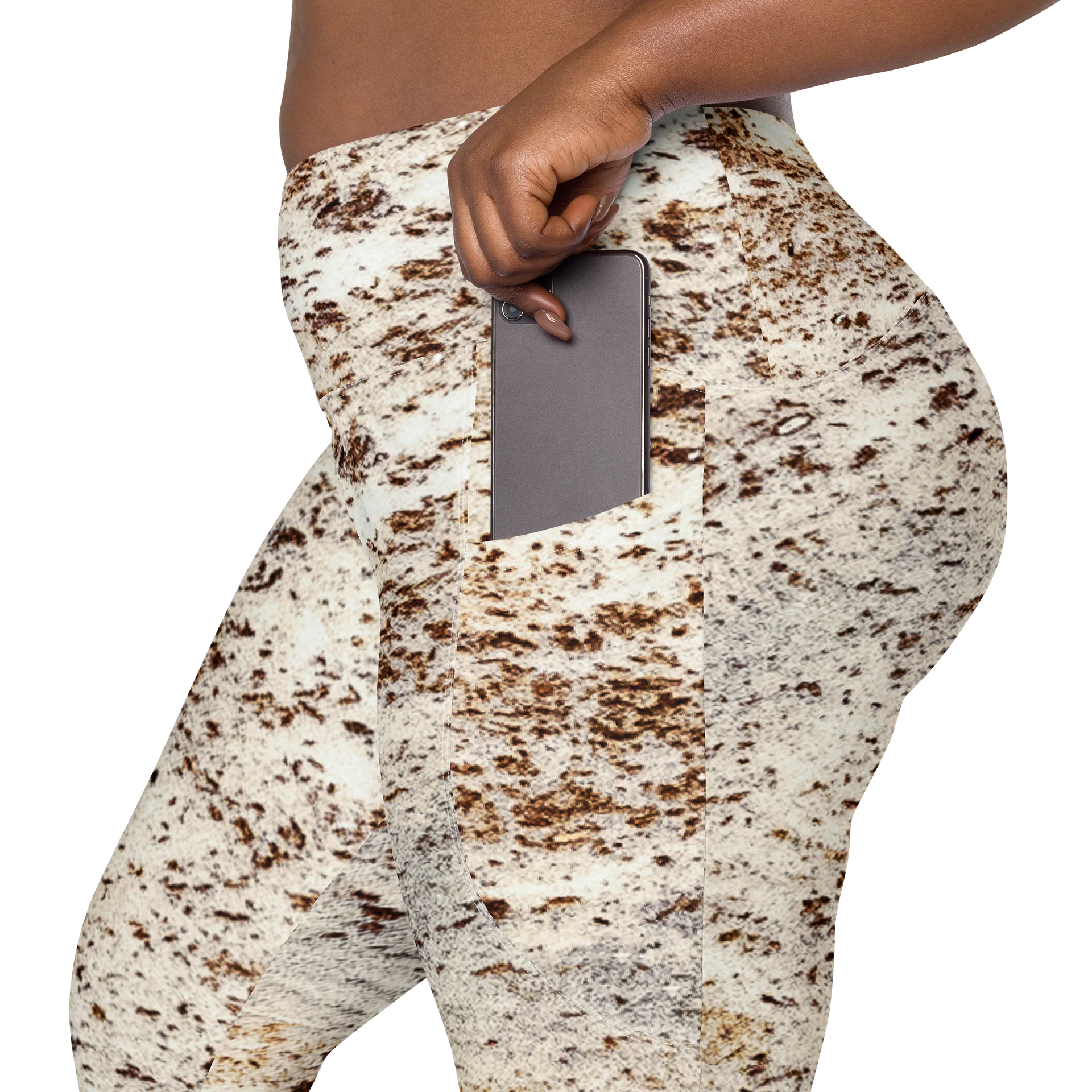 Espresso Swirl Women's Crossover High-Waisted Leggings with Dual Pockets product image (8)