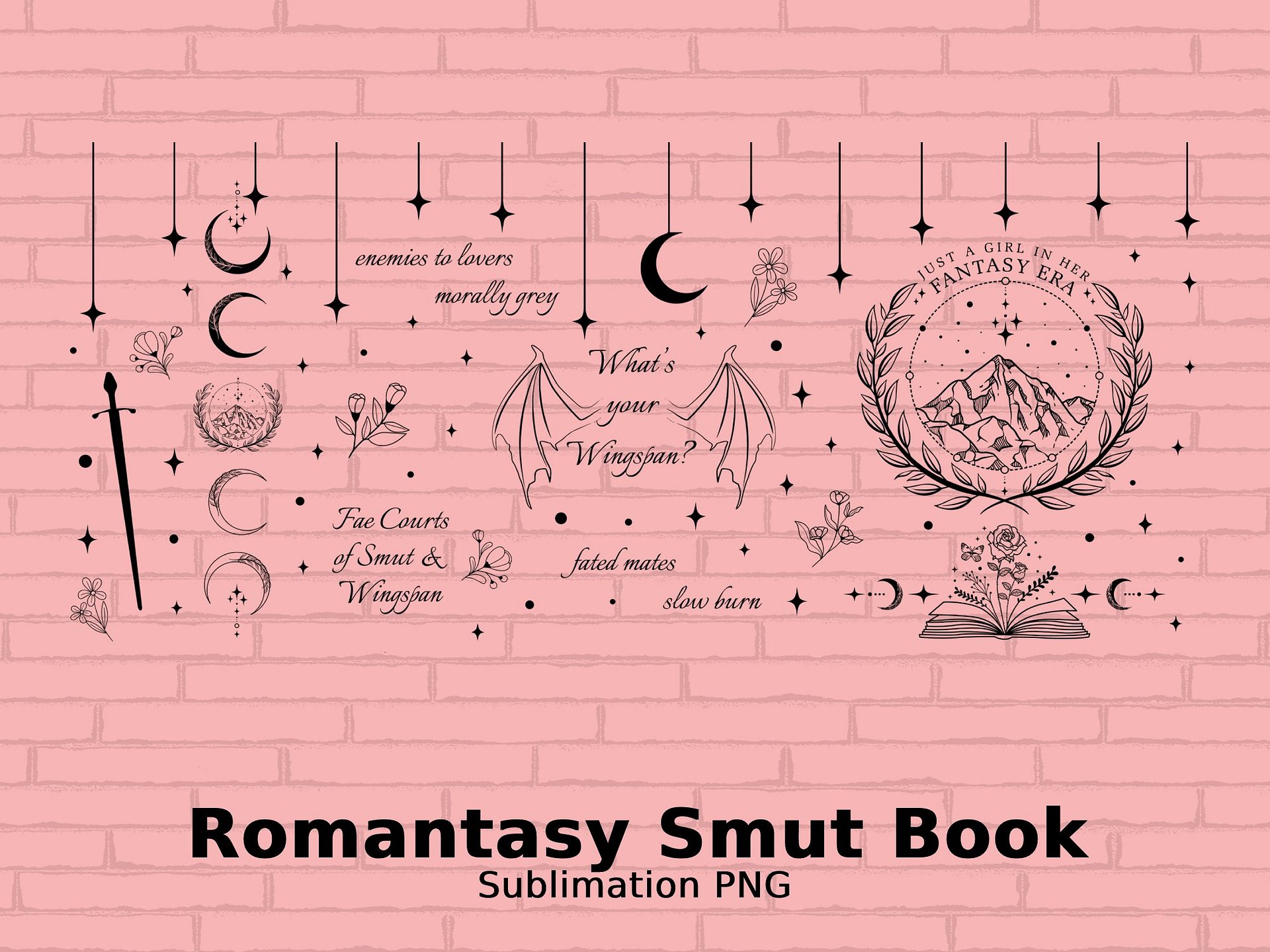 In Her Fantasy Era Romantasy Girlie Smut Book Reader 16oz Glass Libbey Wrap Sublimation PNG, Tarot Tattoo Book Tropes, Digital Download product image (7)