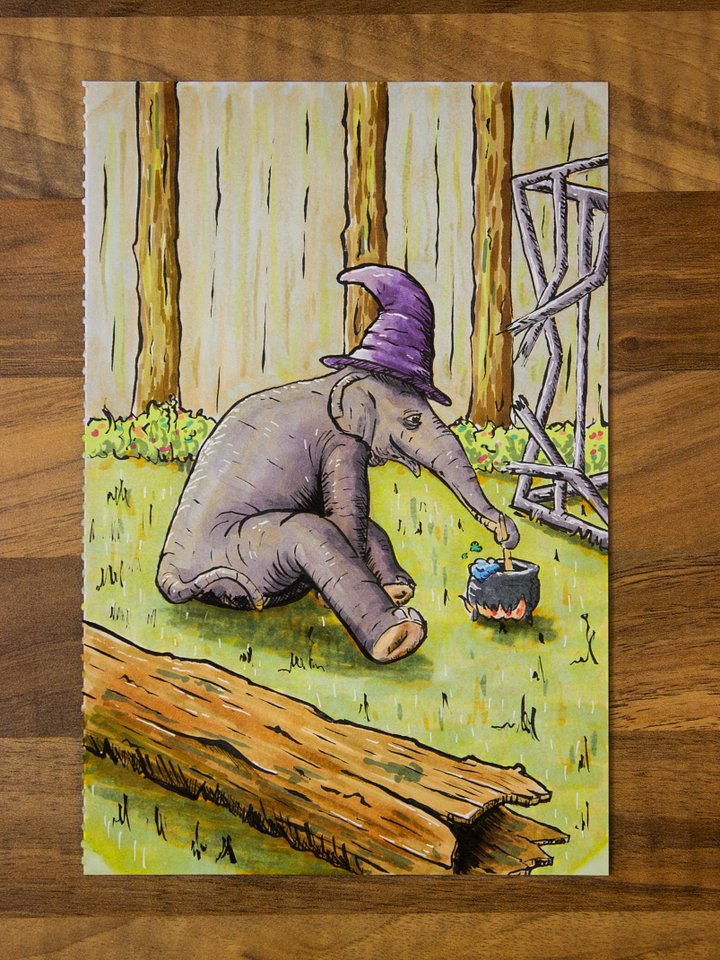 Elephant Witch Alcohol Marker Original Artwork product image (1)