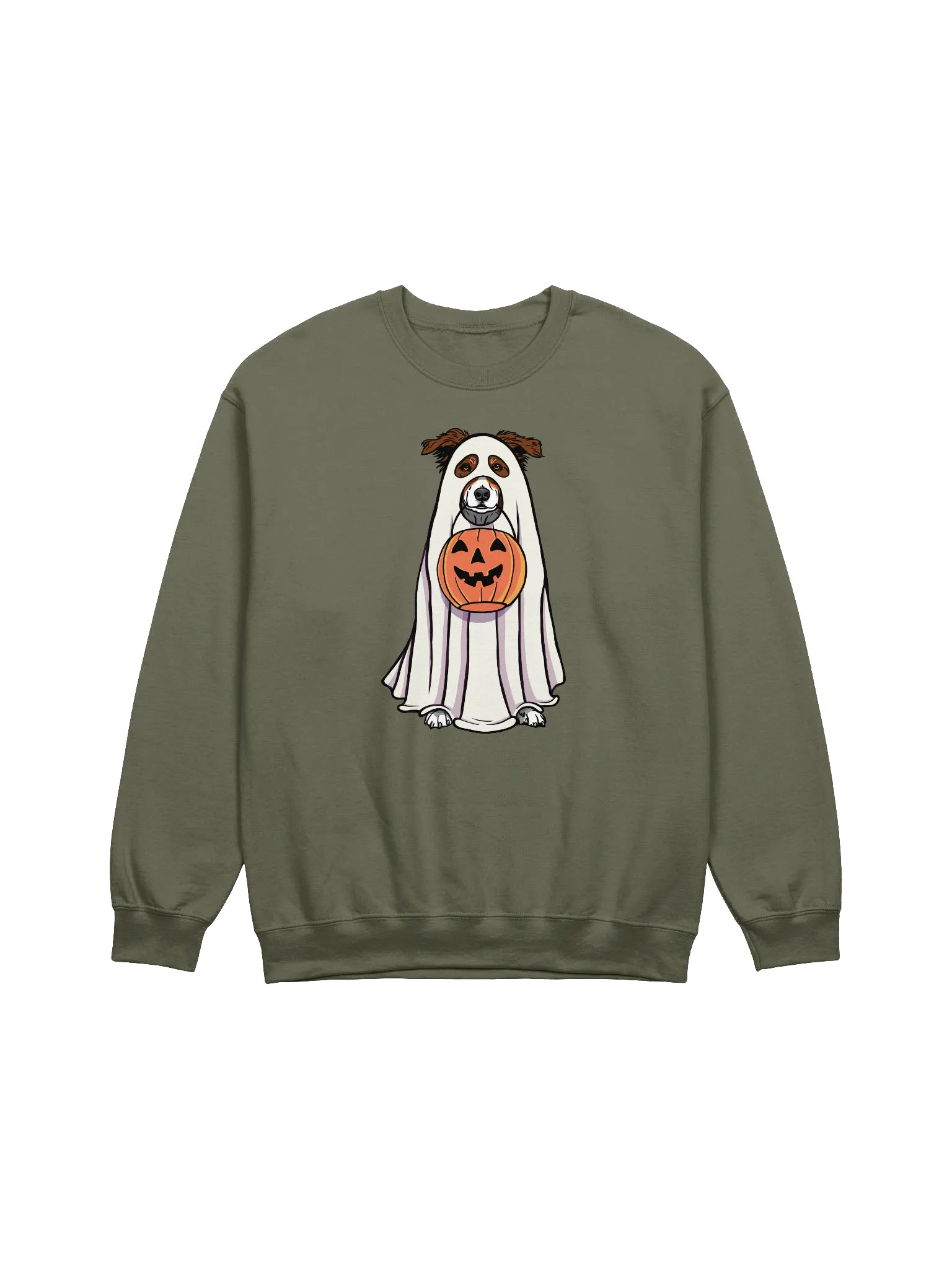 Funny Halloween Australian Shepherd(Red Tricolor) Sweatshirt | Funny Aussie Wearing a Ghost Costume and Holding a Pumpkin Basket product image (1)