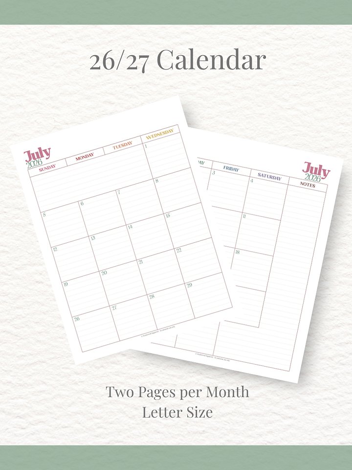 Summer Garden - 26-27 Calendar - 2 Pages per Month - Letter Size product image (1)