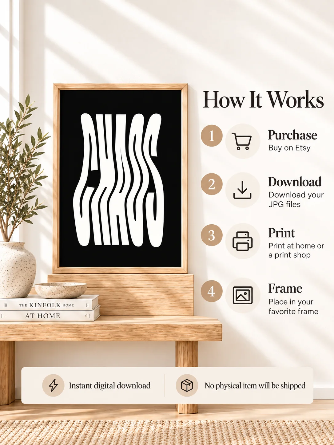 Chaos Typography Poster Black White Wavy Printable Wall Art Retro Monochrome Digital Download Y2K Dorm Decor product image (4)