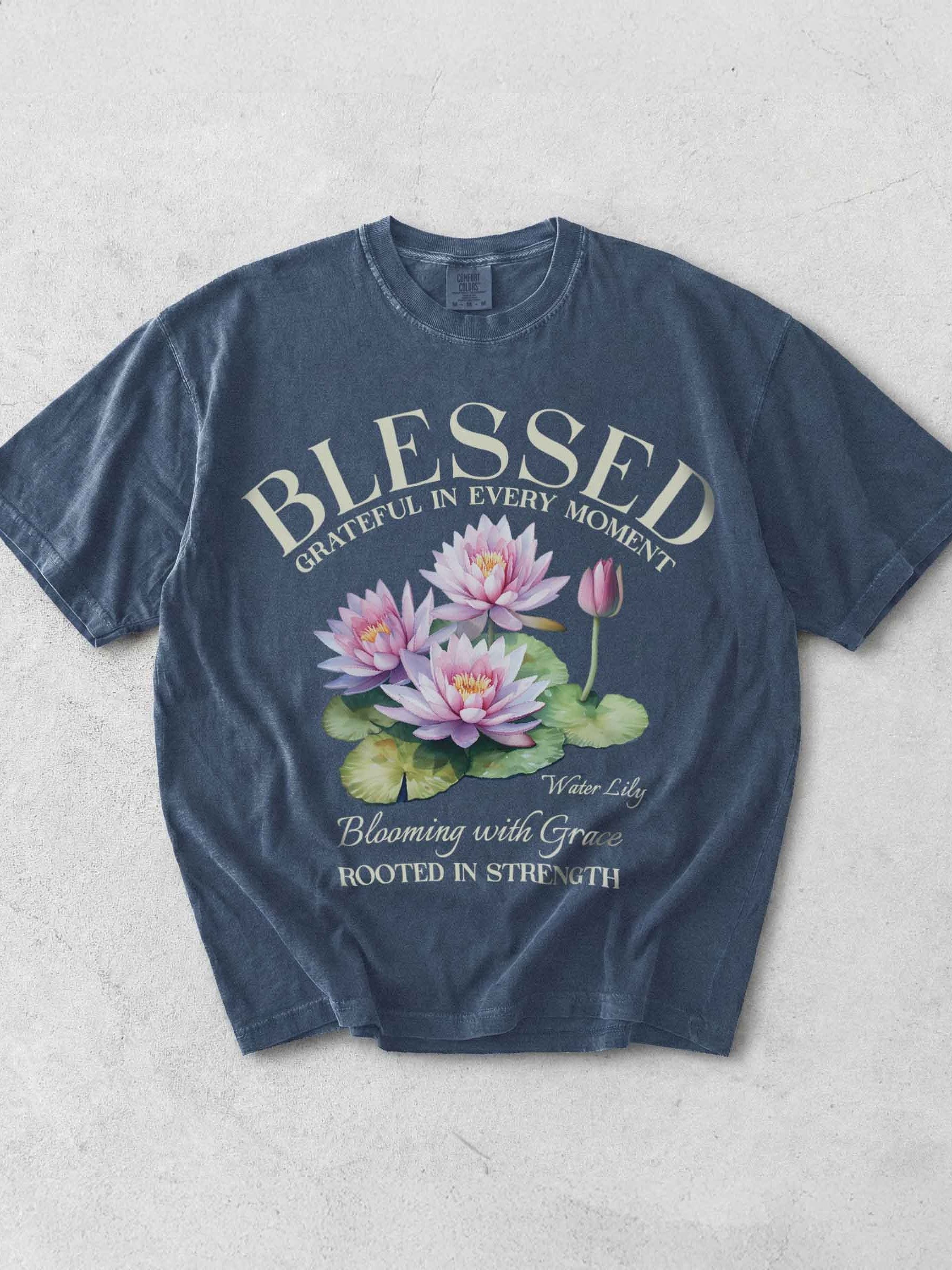 July Blessed Water Lily Flower Shirt – Blooming with Grace, Rooted in Strength Graphic Tee product image (1)