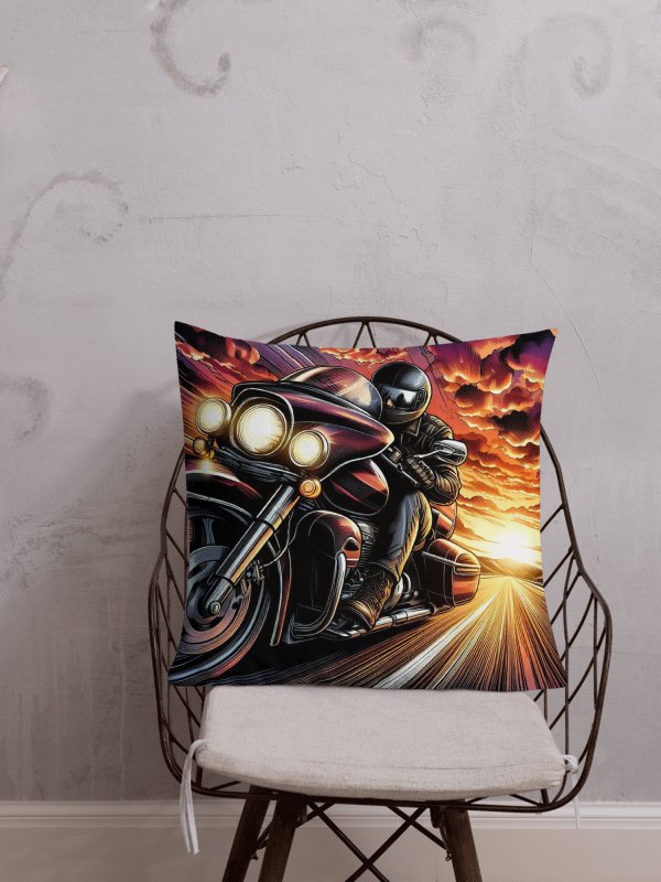 Ride into the Sunset Premium Pillow | | Ai Design Roads never end product image (1)