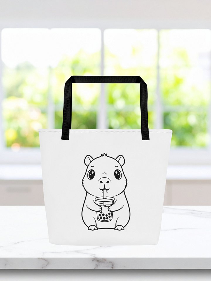 Capybara Drinking Bubble Tea Tote Bag Cute Kawaii Design Animal Boba Reusable Shoulder Bag product image (1)