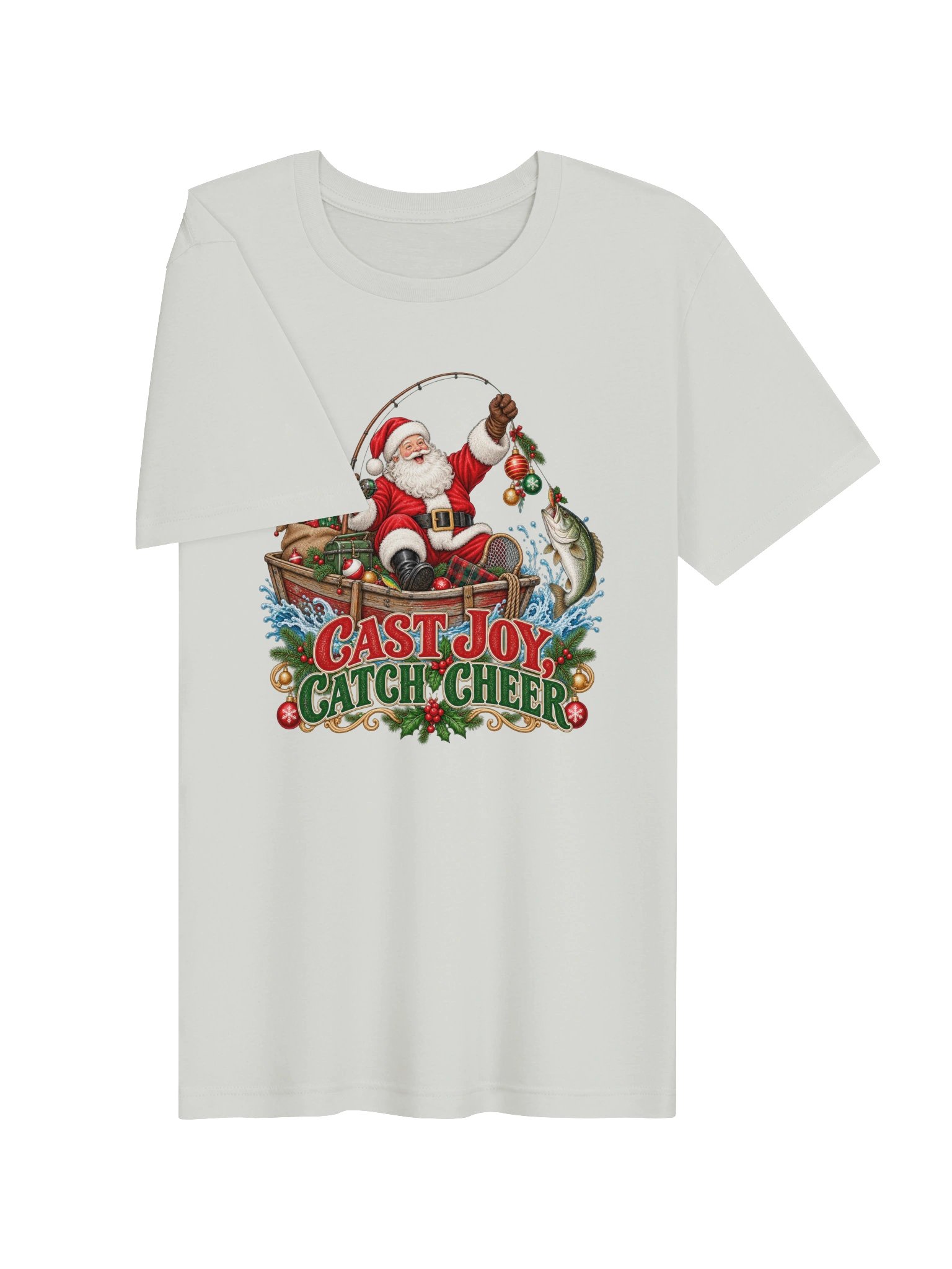 Cast Joy, Catch Cheer Christmas Fishing T-Shirt | Santa Fishing Holiday Tee product image (15)
