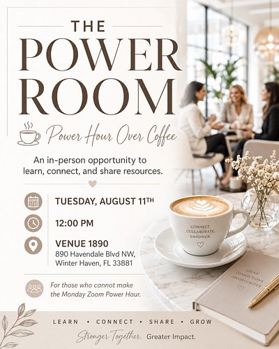 AN IN-PERSON SPACE FOR LEADERS TO LEARN, CONNECT, AND SHARE RESOURCES OVER COFFEE.

Introducing The Power Room

The Power Roo...