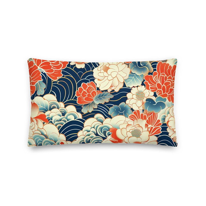 Traditional Japanese Floral Throw Pillow - Peony Wave Aesthetic Cushion product image (2)
