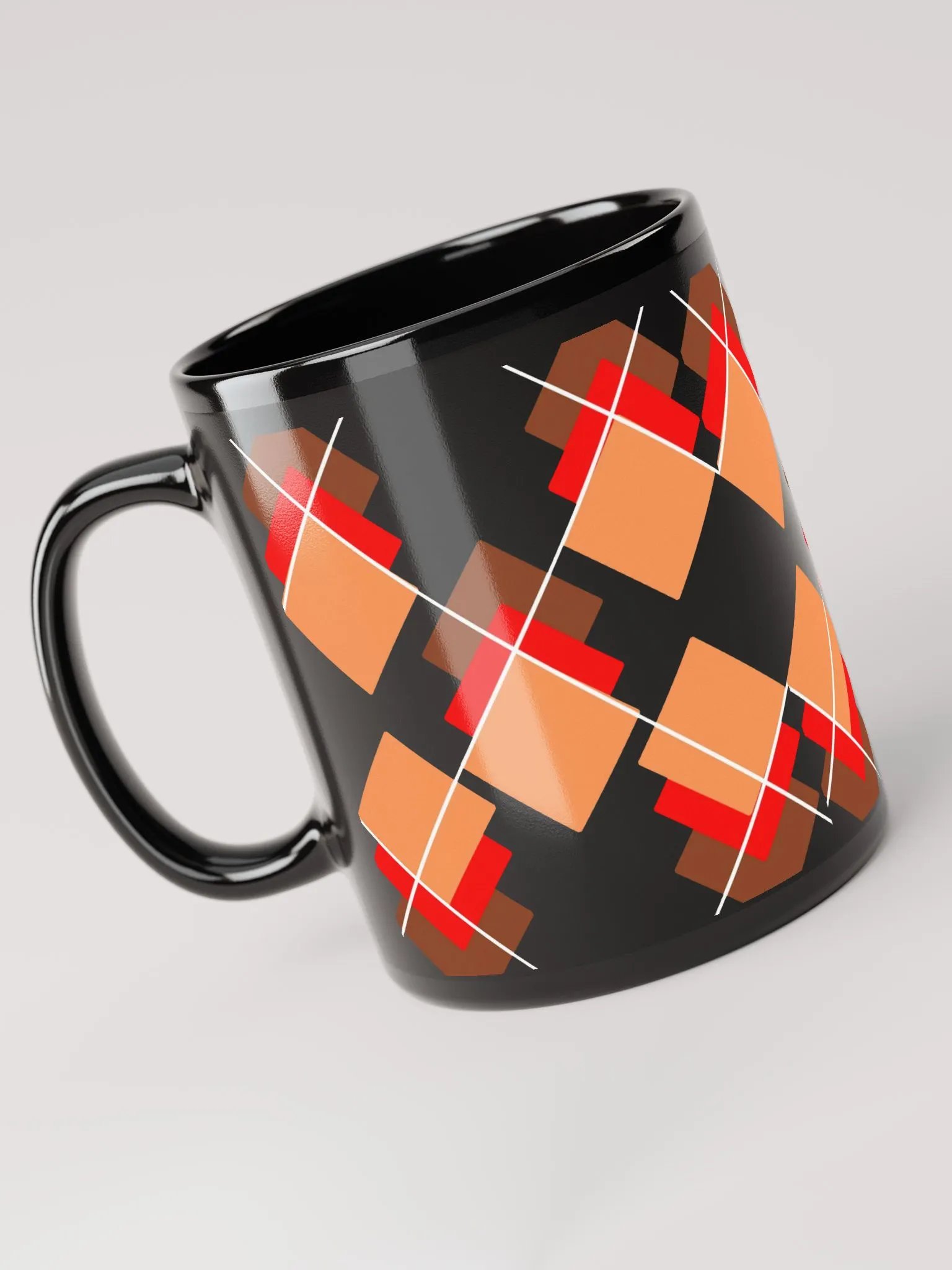 Brown, Red And Orange Overlapping Diamonds Black Mug product image (10)