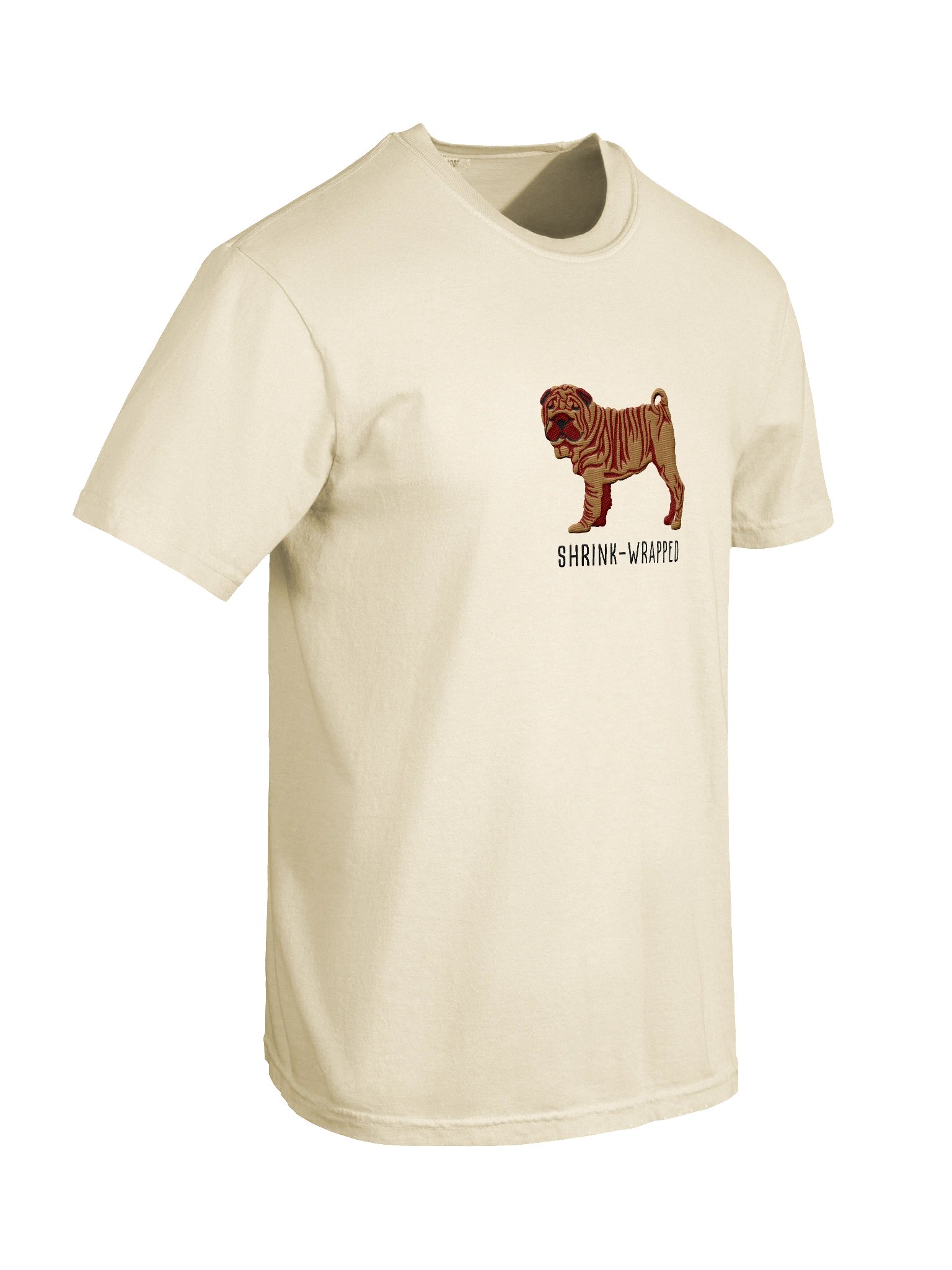Shrink-Wrapped T-Shirt(Embroidered) of a Chinese Shar-Pei(Tan) product image (11)