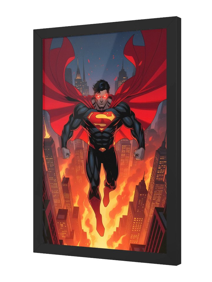 Invincible Sky Guardian in Fiery Metropolis – Epic Hero Flight Wall Art Print product image (4)