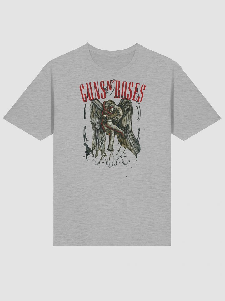 Guns N' Roses Fallen Angel & Pistols Graphic T-Shirt | Vintage Grey Rock Artwork | Classic Hard Rock Band Shirt product image (2)
