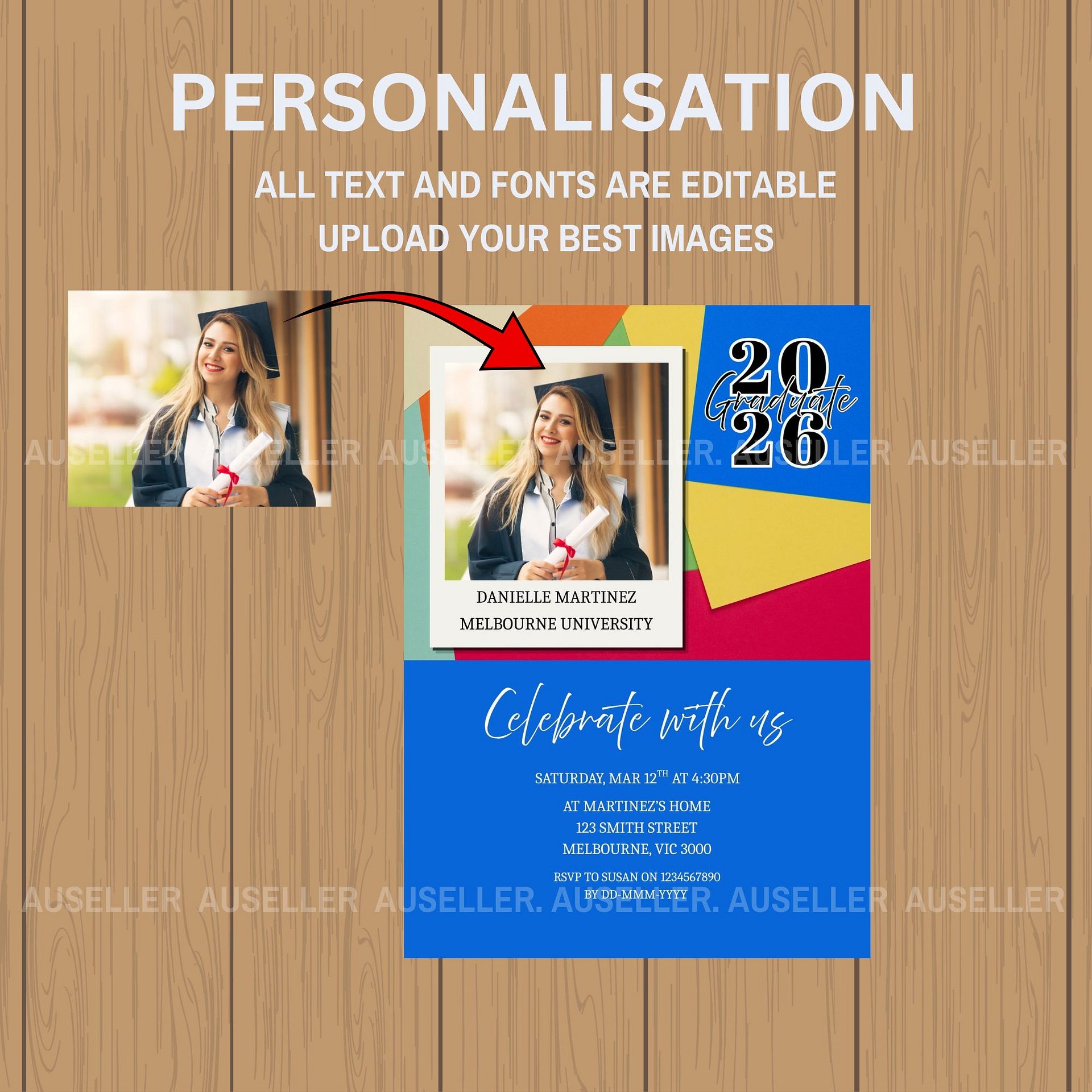 Colourful Graduation Invitation Template 2026 Editable Canva product image (5)