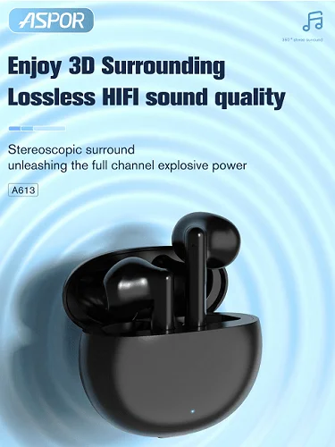 Aspor A613 BT5.3 Wireless TWS Earbuds - Stereo Sound with USB-C Charging Case product image (10)