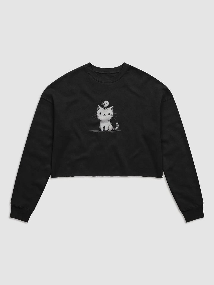 Cute Cat and Bird Fleece Crop Sweatshirt product image (3)