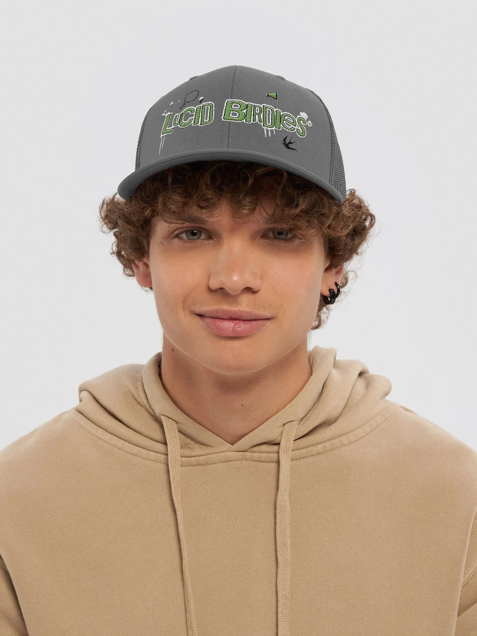 Lucid Birdies Streetwear Logo Trucker Hat-Charcoal-Black mesh product image (5)