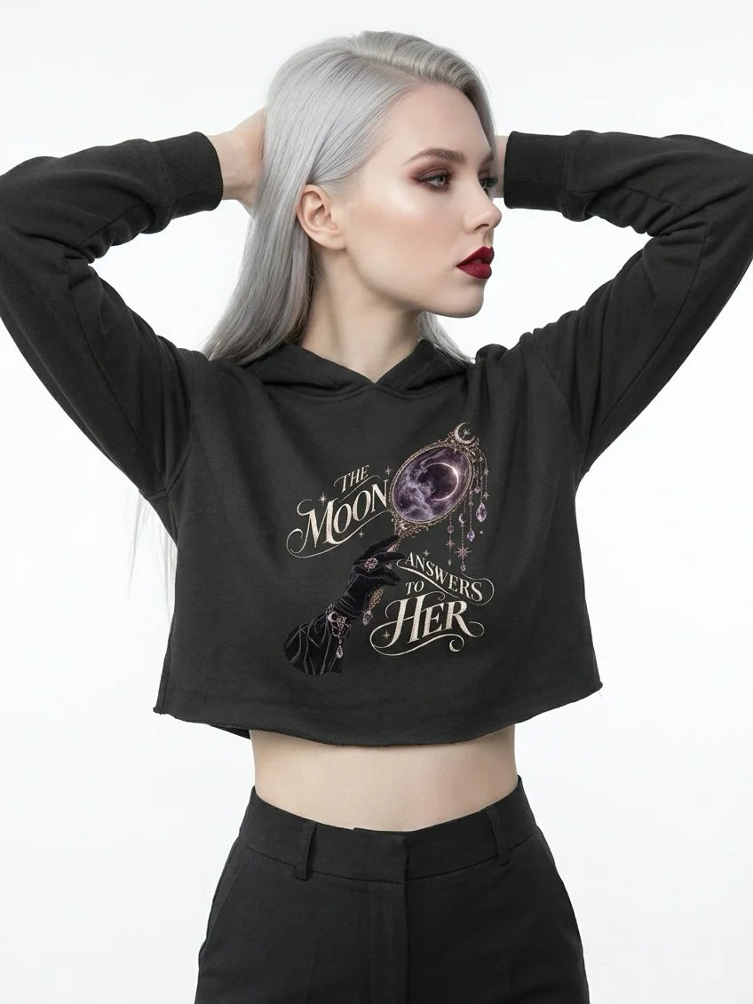 Celestial Moon Ritual — Gothic Lunar Women’s Cropped Pullover Hoodie product image (1)