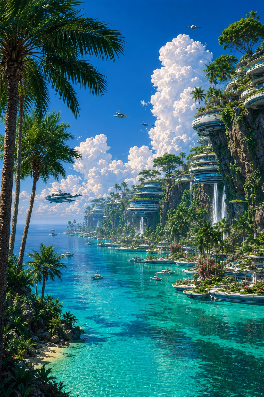 Tropical Sci-Fi Paradise Wall Art, Futuristic Island City Poster, Ocean Dreamscape 10x10 product image (1)