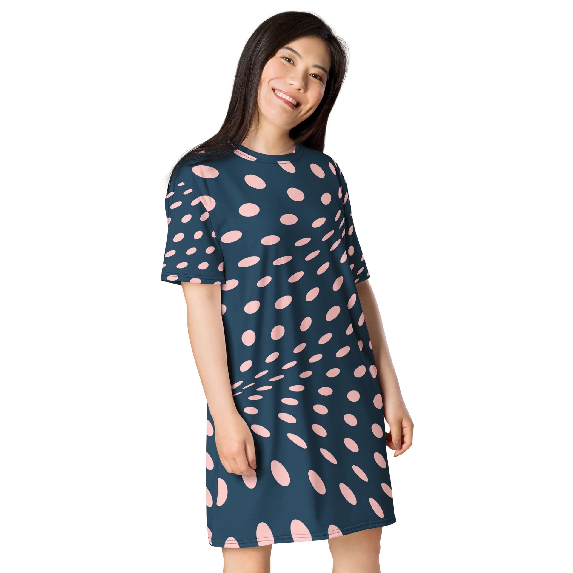 Trendy Oversized T-Shirt Dress with Exclusive Polka Dot Design - TDSMUSIC.com product image (4)