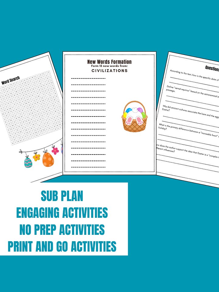 Easter Activities Middle School Subplan 6th 7th 8th Grade product image (2)