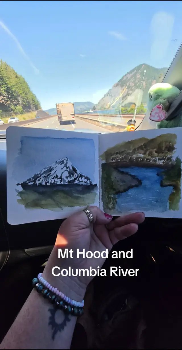 So here we are on day one and I could not resist doing an actual painting while in the car on the road.Oh, my god, it was so awesome.  the outcome is not museum worthy, of course, but it certainly was a pure joy to produce this just painting on the road. #alwaysanadventure #rvlife #watercolor 