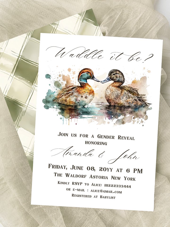 Waddle it Be Mallard Duck Gender Reveal Invitation product image (2)