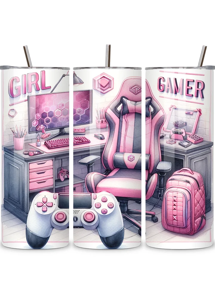 Girl Gamer 20oz Skinny Tumbler with Metal Straw – Stylish Pink Gaming Setup Design – Double-Walled Insulated Stainless Steel Tumbler for Hot & Cold Drinks, Perfect Gift for Female Gamers product image (1)