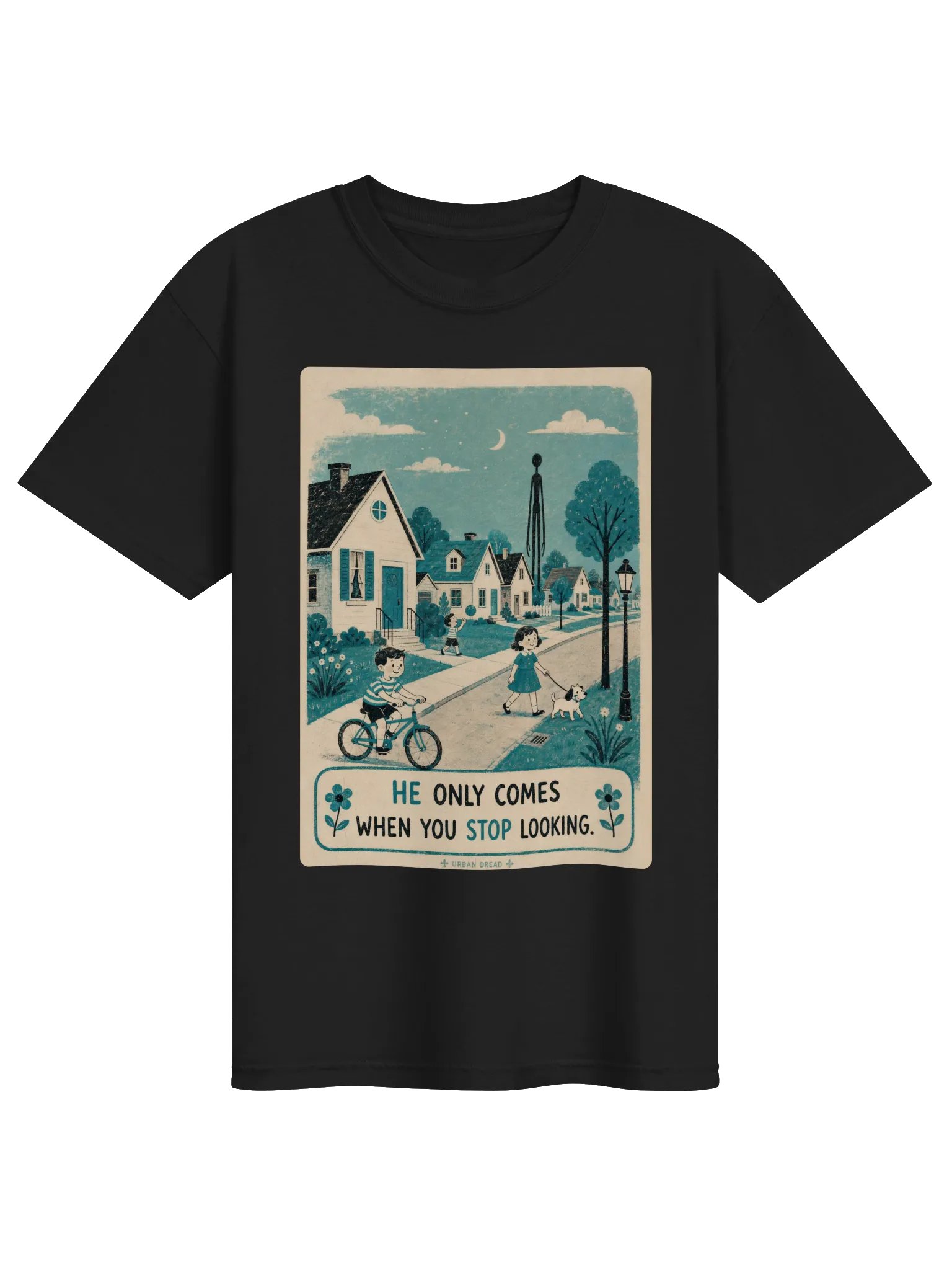 He Only Comes When You Stop Looking — Shadow Figure Horror T-Shirt product image (1)