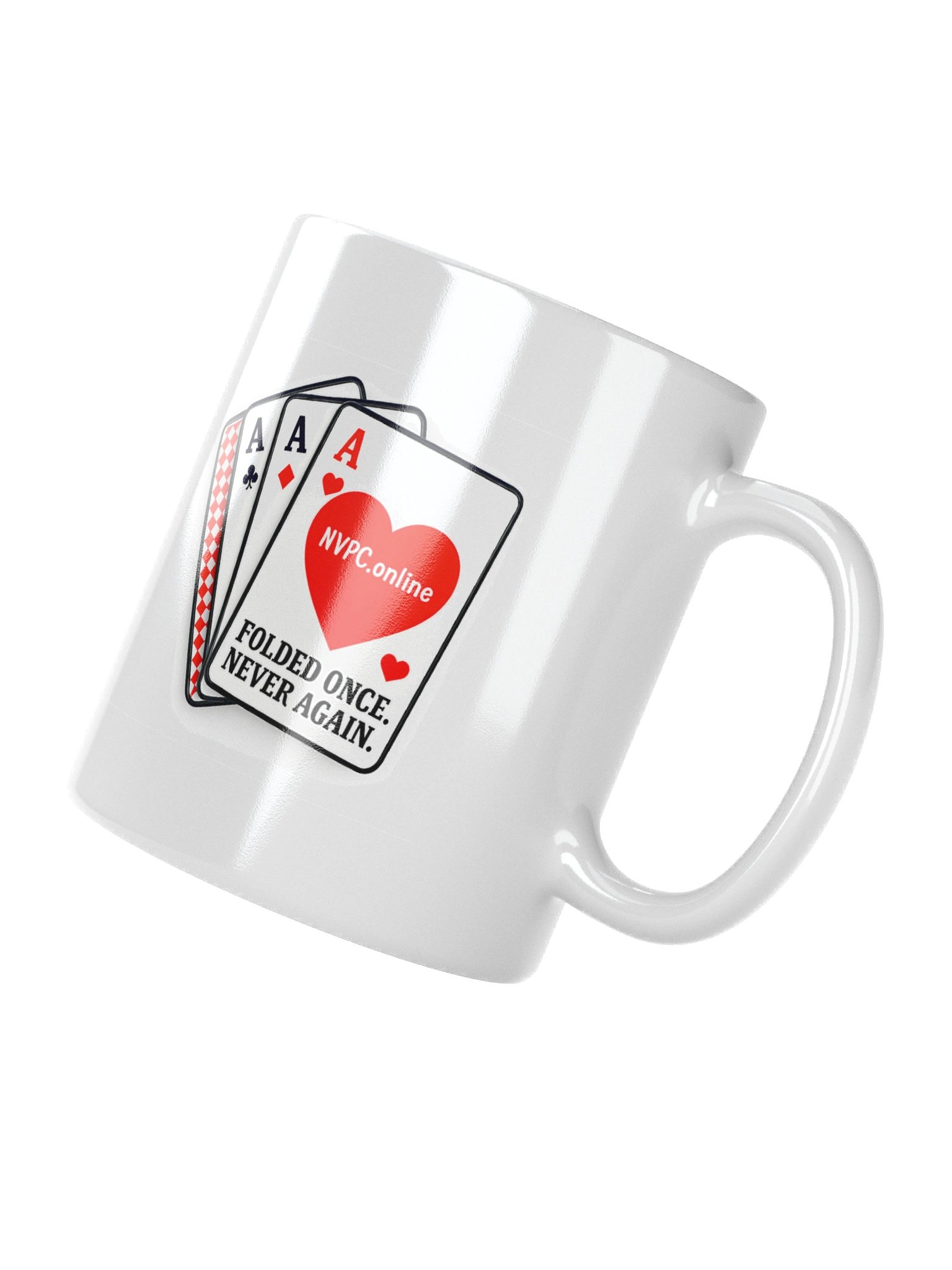 White "Folded Once - Never Again" Mug - Red Heart Edition product image (3)