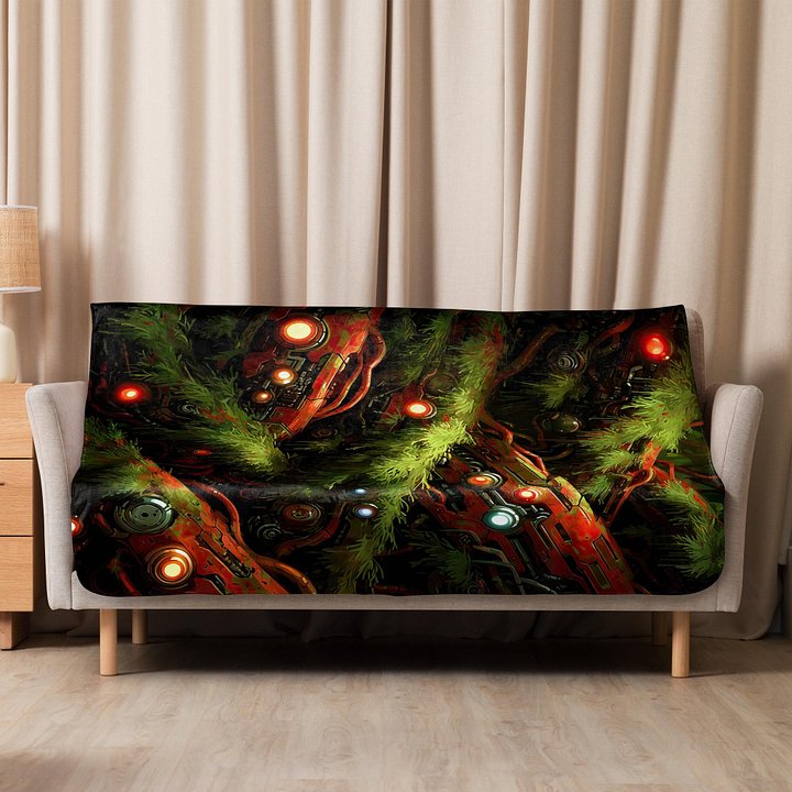 Christmas Overgrown Mech Forest Fantasy Fleece Throw Blanket product image (2)