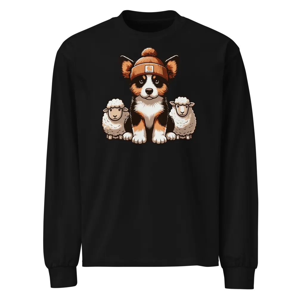 Cute Tricolor Border Collie with Sheep Long Sleeve Premium T-Shirt product image (1)