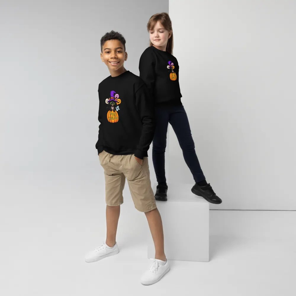 Witchy Sitting Pumpkin Cat Youth Sweatshirt product image (5)