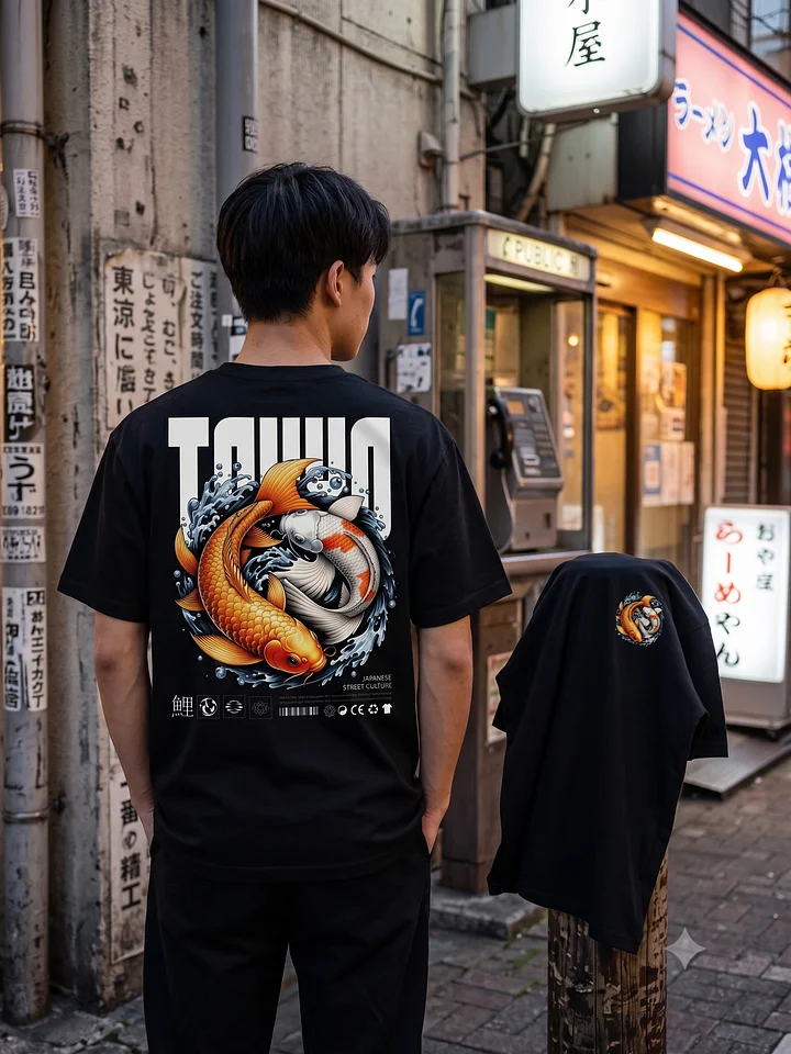 Tokyo Koi Fish Yin Yang Graphic Tee – Japanese Streetwear Oversized T-Shirt product image (2)