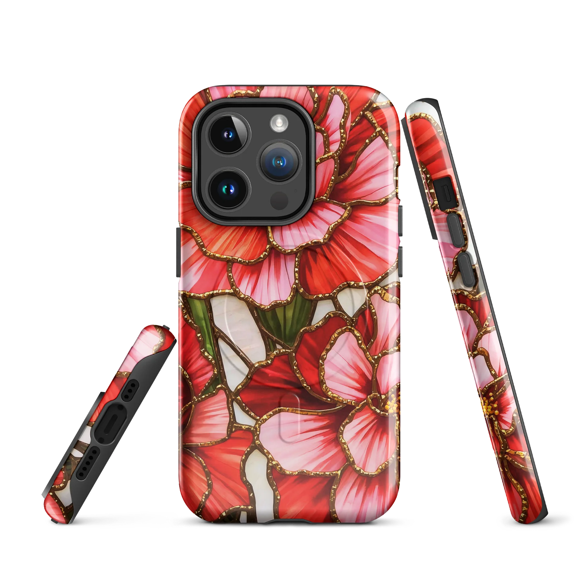 Gilded Blossom Stained Glass MagSafe® Tough iPhone® 14, iPhone 15, iPhone 16, iPhone 17, Pro, Pro Max, Plus Cases. product image (1)