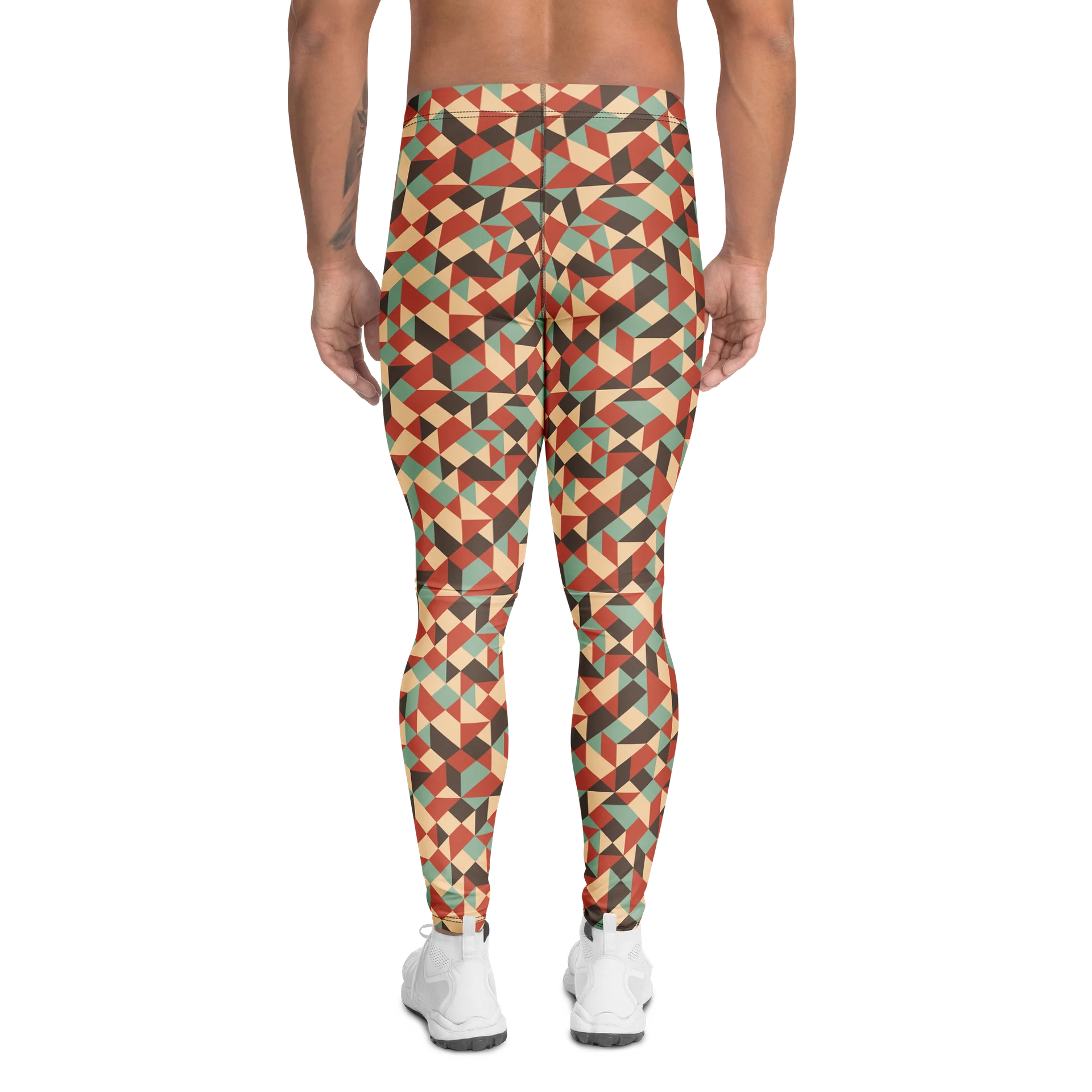 Geometric Mosaic Triangles Print Men's Leggings product image (2)