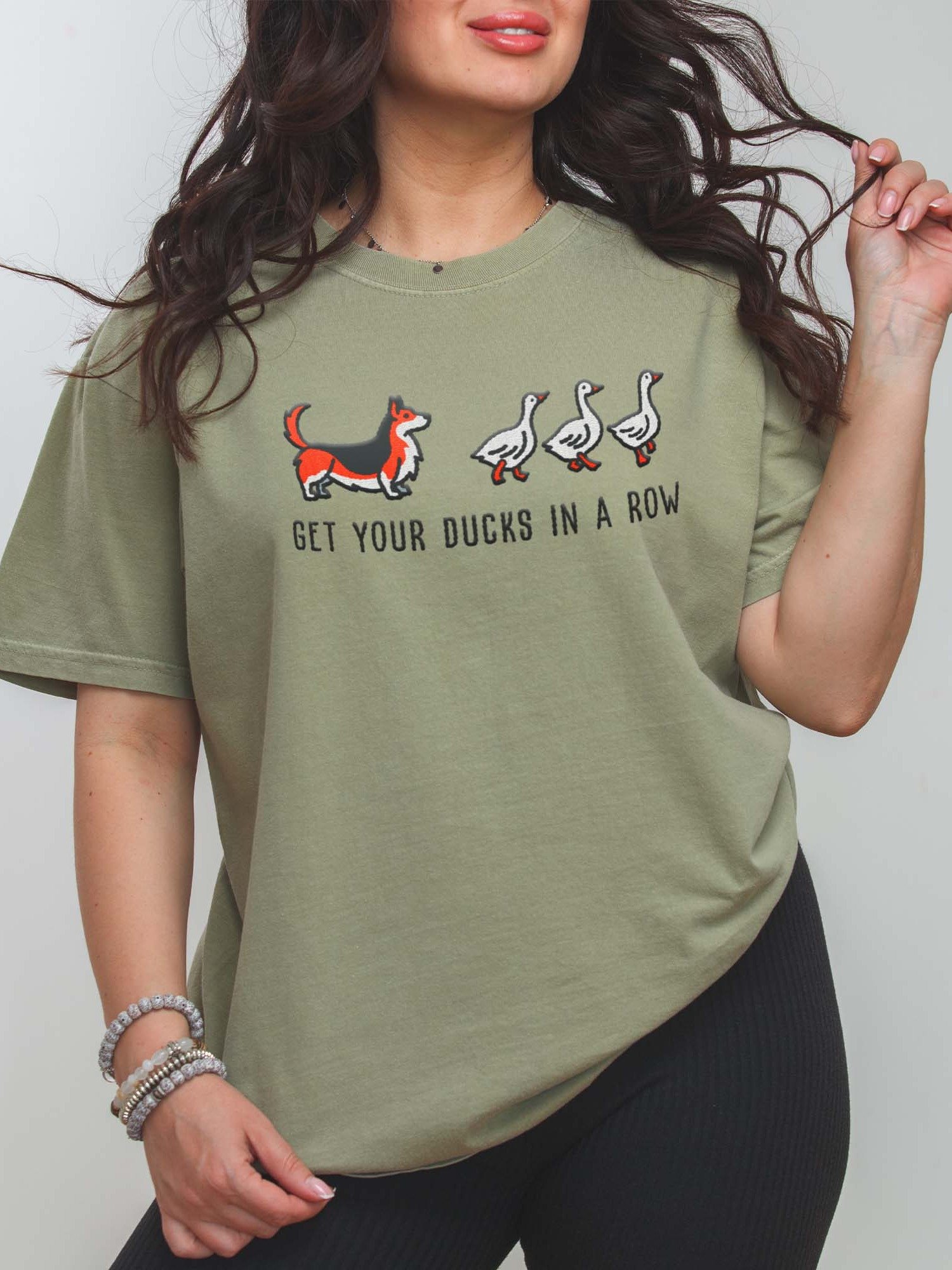 Get Your Ducks in a Row T-Shirt(Embroidered) of a Cardigan Welsh Corgi(Tricolor) product image (1)