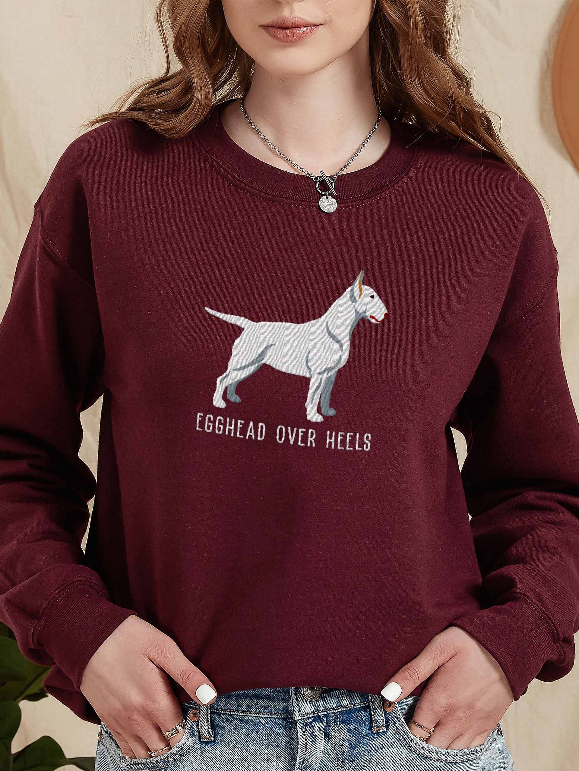 Egghead Over Heals Sweatshirt (Embroidered) of an English Bull Terrier(White) product image (2)