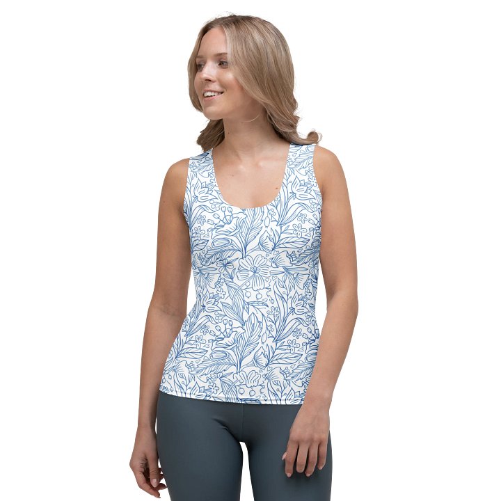 Stylish Blue Botanical Bliss Tank Top for Women’s Wardrobe product image (1)