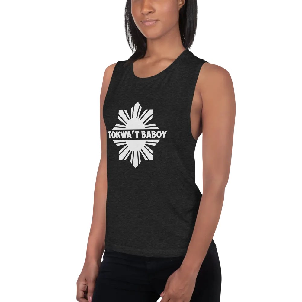 Women's 'Tokwa't Baboy' (White Logo) Flowy Black Tank: Pork Tofu Filipino Foodie, Dark Color options product image (2)