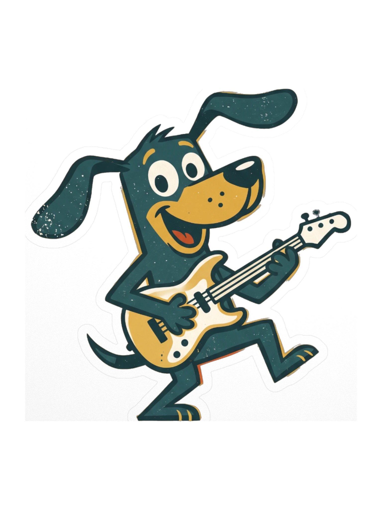 Retro Dog Playing Bass Guitar Sticker – Vintage Cartoon Bassist Decal for Laptop, Guitar Case & Water Bottle product image (1)