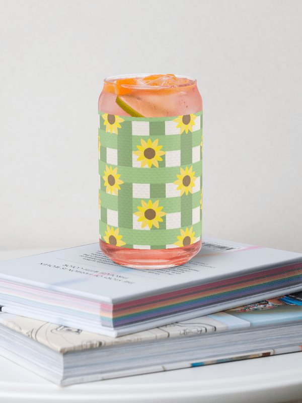 Sunflower Gingham- Green Background Glass Tumbler product image (1)