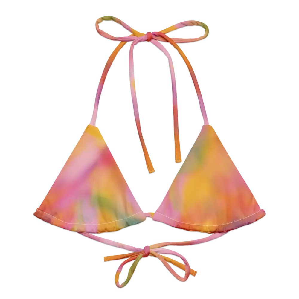 Recycled String Bikini Top "Sweet Pastel Tie Dye in Orange Light Pink" product image (3)