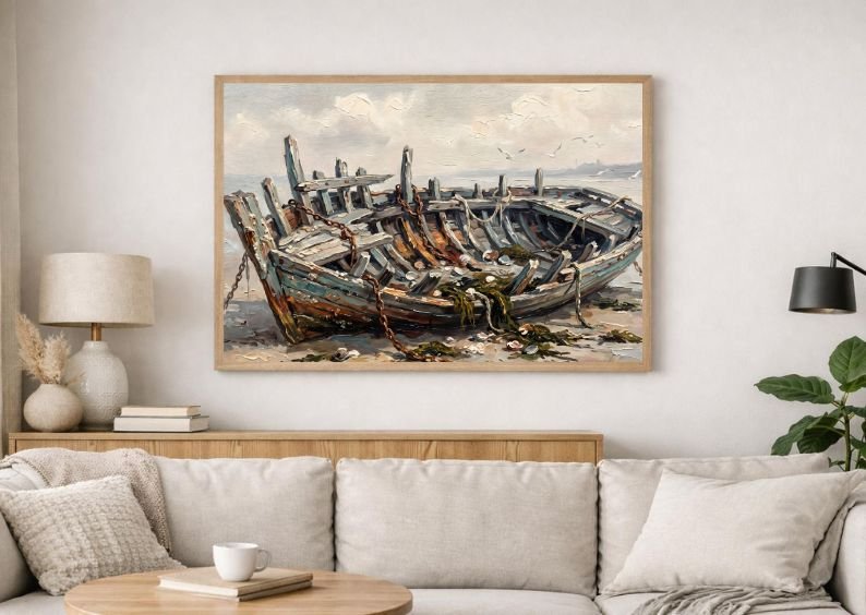 Rare Watercolor Coastal Wall Art Bundle of 3 – Shipwreck on Sandbar, Old Windmill on Coastal Hill & Waves at Sea Cave Entrance, Fine Detail Nautical Print product image (3)
