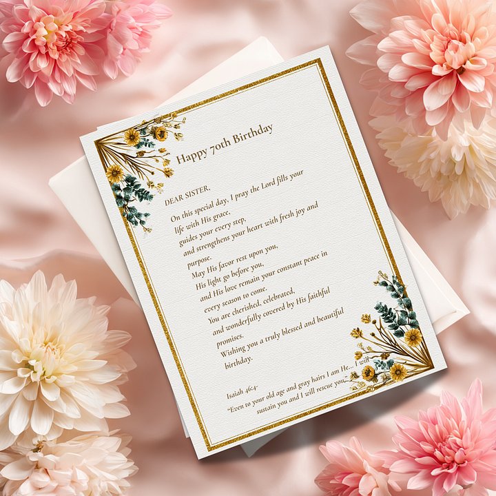 Sister 70th Birthday Card • Christian Blessing Printable with Scripture • Milestone Gift product image (2)