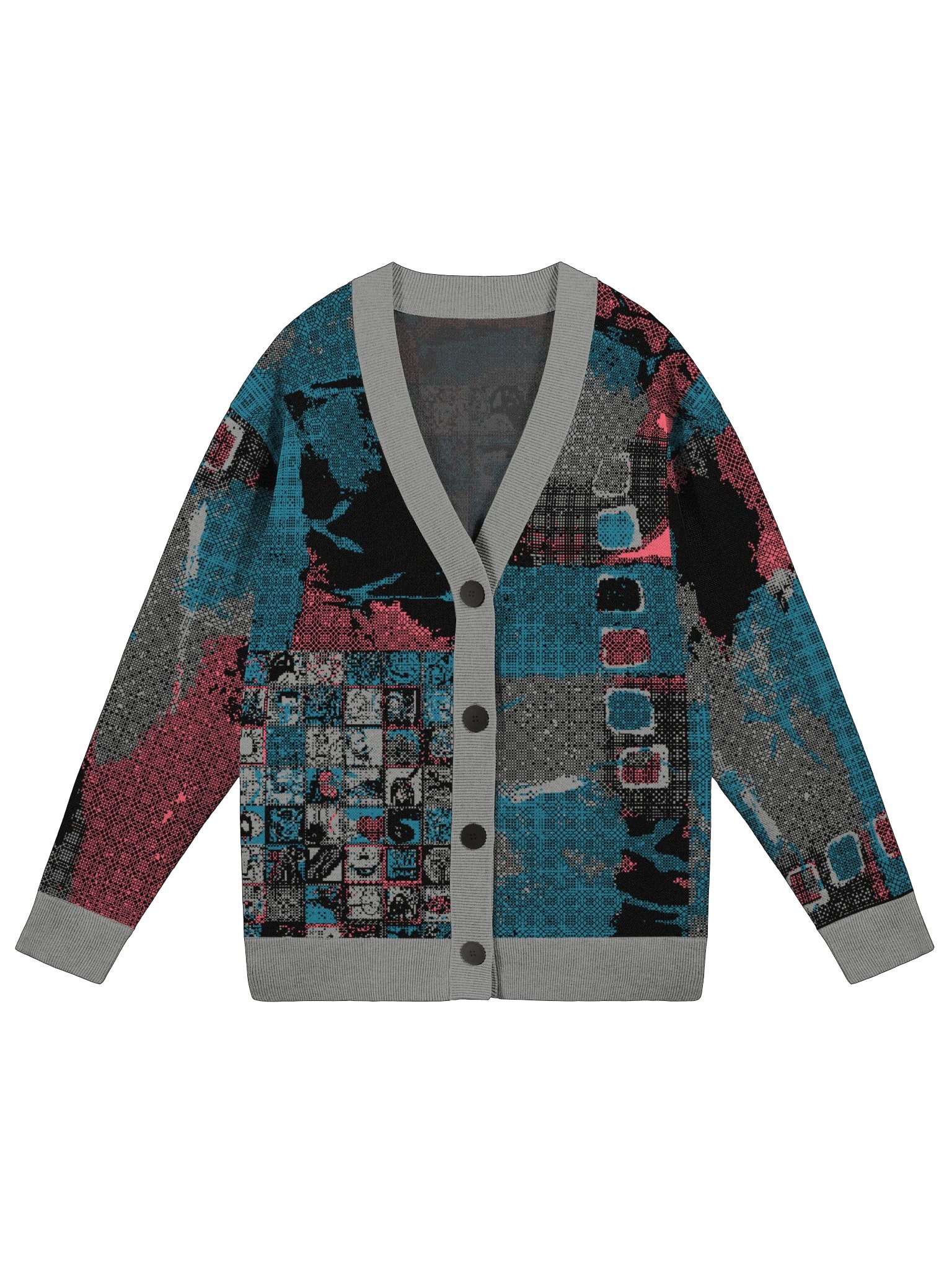 Ugly Sweater Button Cardigan 'Midnight Crazy Quilt" product image (1)