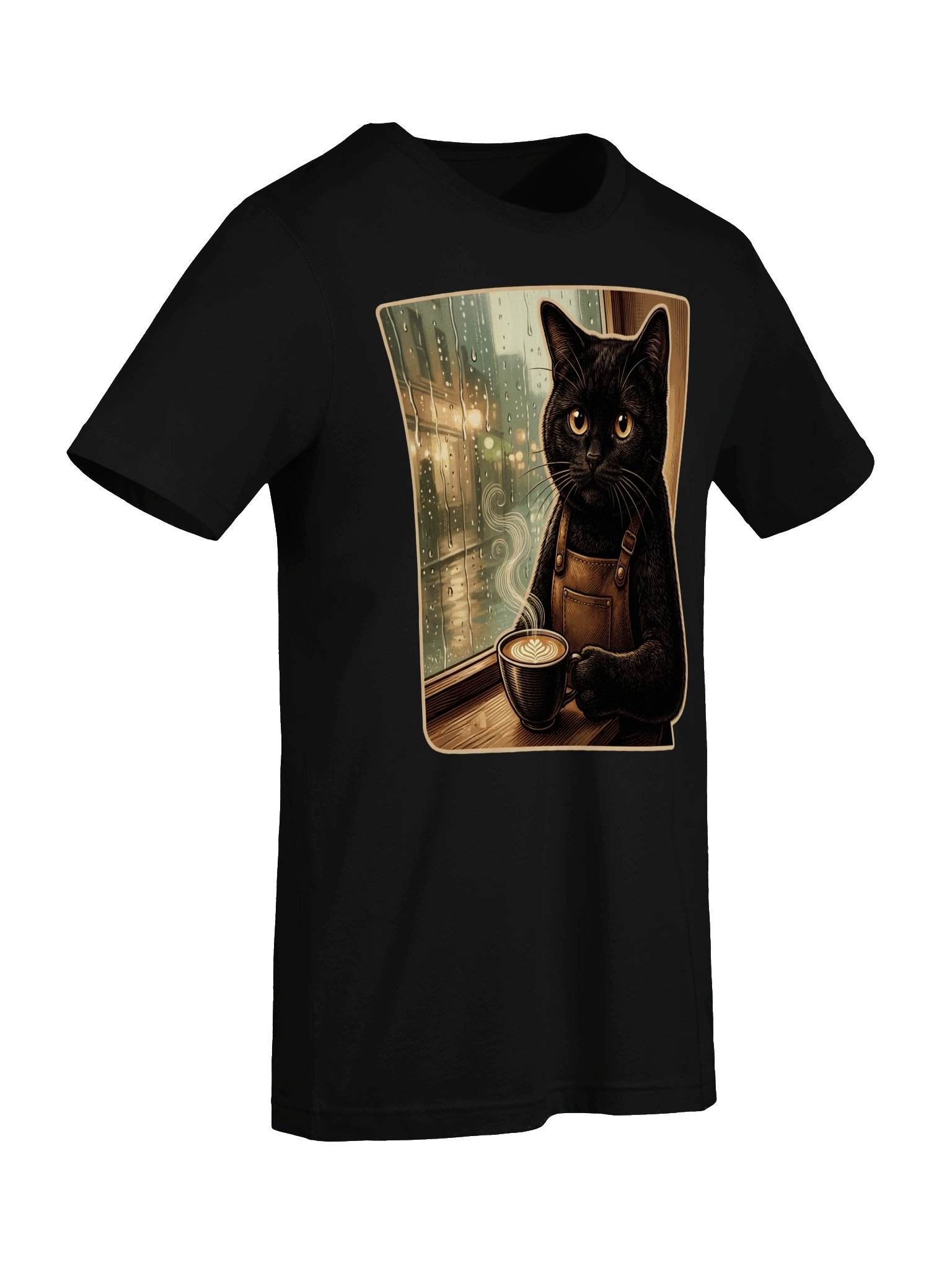 Rainy Day Cat Vintage Graphic Tee - Coffee Window Black Cat Shirt product image (25)