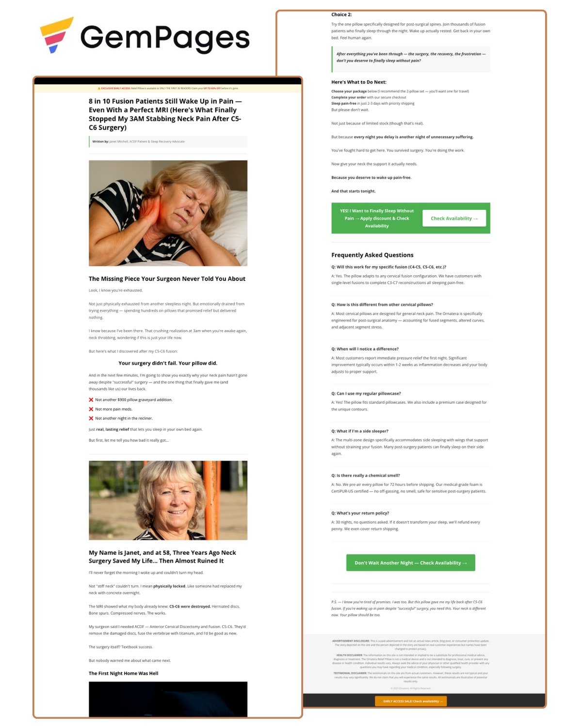 Neck Pain Advertorial Page | GemPages Template product image (1)