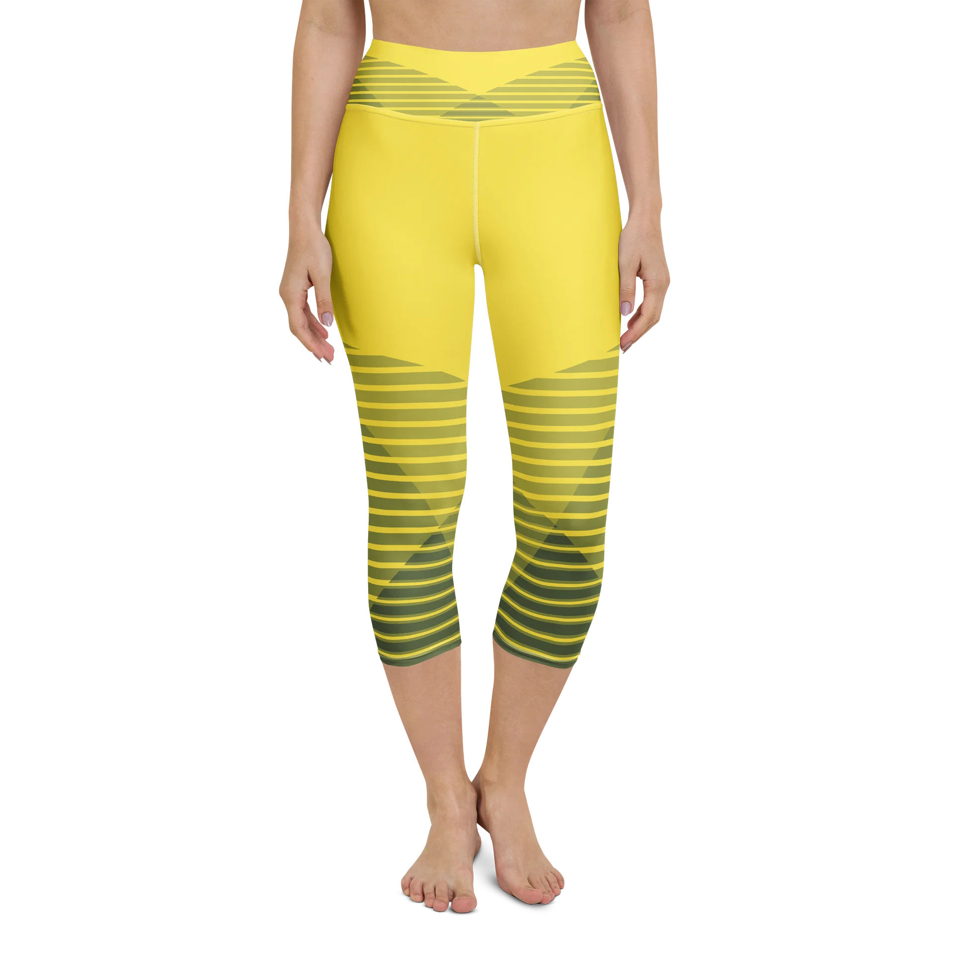 Retro Yellow High-Waisted Capri Yoga Leggings | Women’s Workout Pants product image (1)