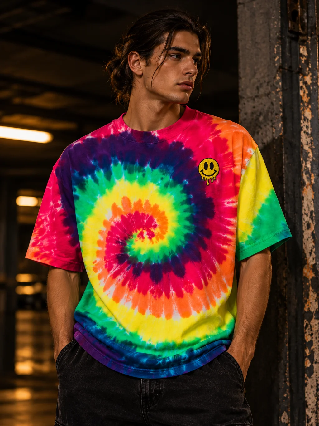 Embroidered Dripping Smiley Oversized Tie-Dye T-Shirt | Shaka Wear Heavyweight Tee product image (3)