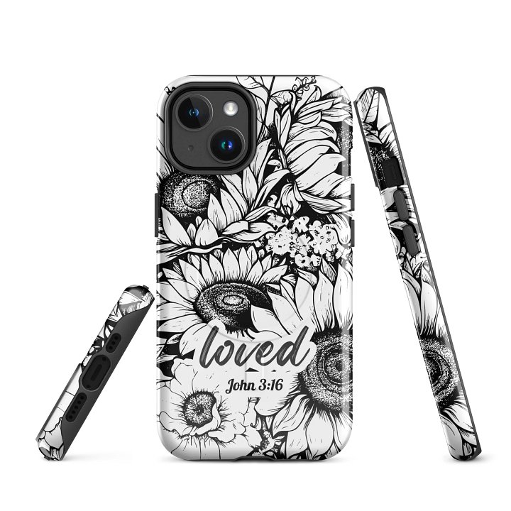 Loved John 3:16 Scripture, Inspirational Gift, Tough MagSafe® iPhone® Magnetic Case, Sunflower Bible Verse, iPhone 14, 15, 16, 17, Pro, Pro Max, Plus Cases. product image (1)